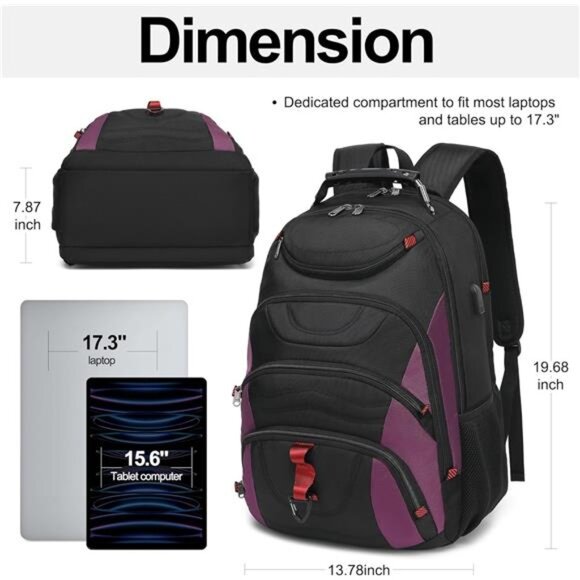 Laptop Backpack for men,17.3 inch Laptop Bag with USB Port,Waterproof Travel Bag - Picture 2 of 8